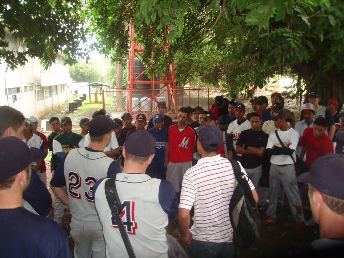 After another Rainout the guys take the initiative to share their hope in Jesus with the other team without any push from the leadership. We were proud of our boys as we were out of the way. (John 3:30)