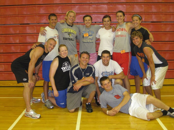 The AIA Grover Staff Team.  College Students who had been involved with AIA projects this summer gave back what they learned by teaching valuable skills in the sports of Baseball, Football, Guys and Girls Basketball and girls Volleyball. They also introduced two Biblical concepts of how to worship Jesus in your sport.  Only 12 of the 15 are pictured here.